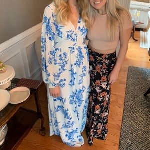 Long sleeve blue and white maxi